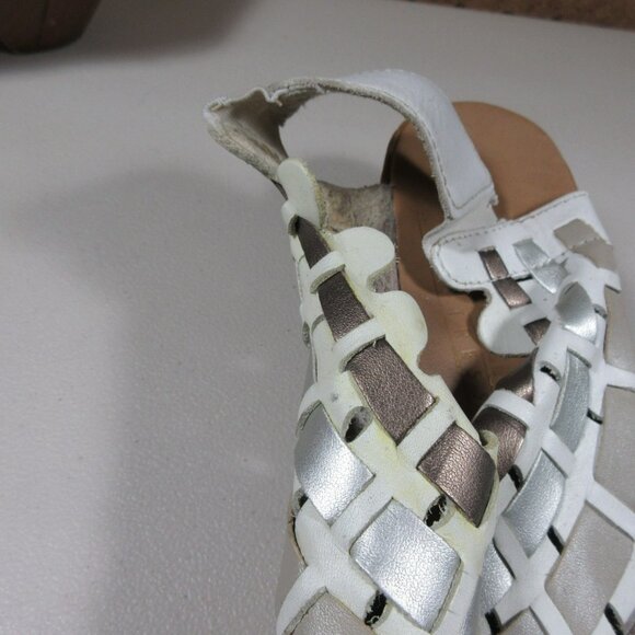 Reiker womens white gray silver Juliane wedge leather sandals 7.5 M 38 - Picture 4 of 10